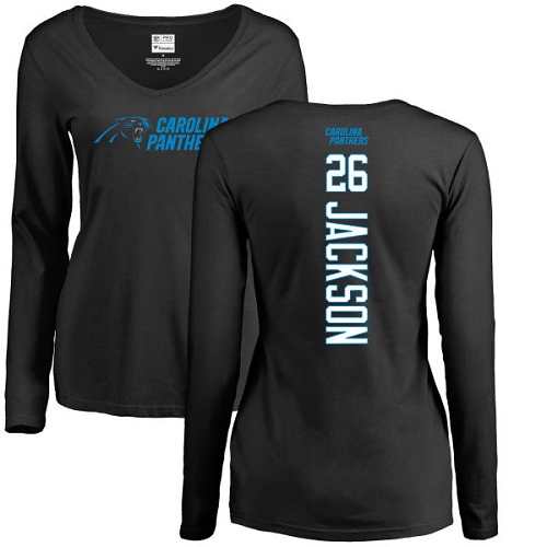 Carolina Panthers Black Women Donte Jackson Backer Slim Fit NFL Football #26 Long Sleeve T Shirt->women nfl jersey->Women Jersey